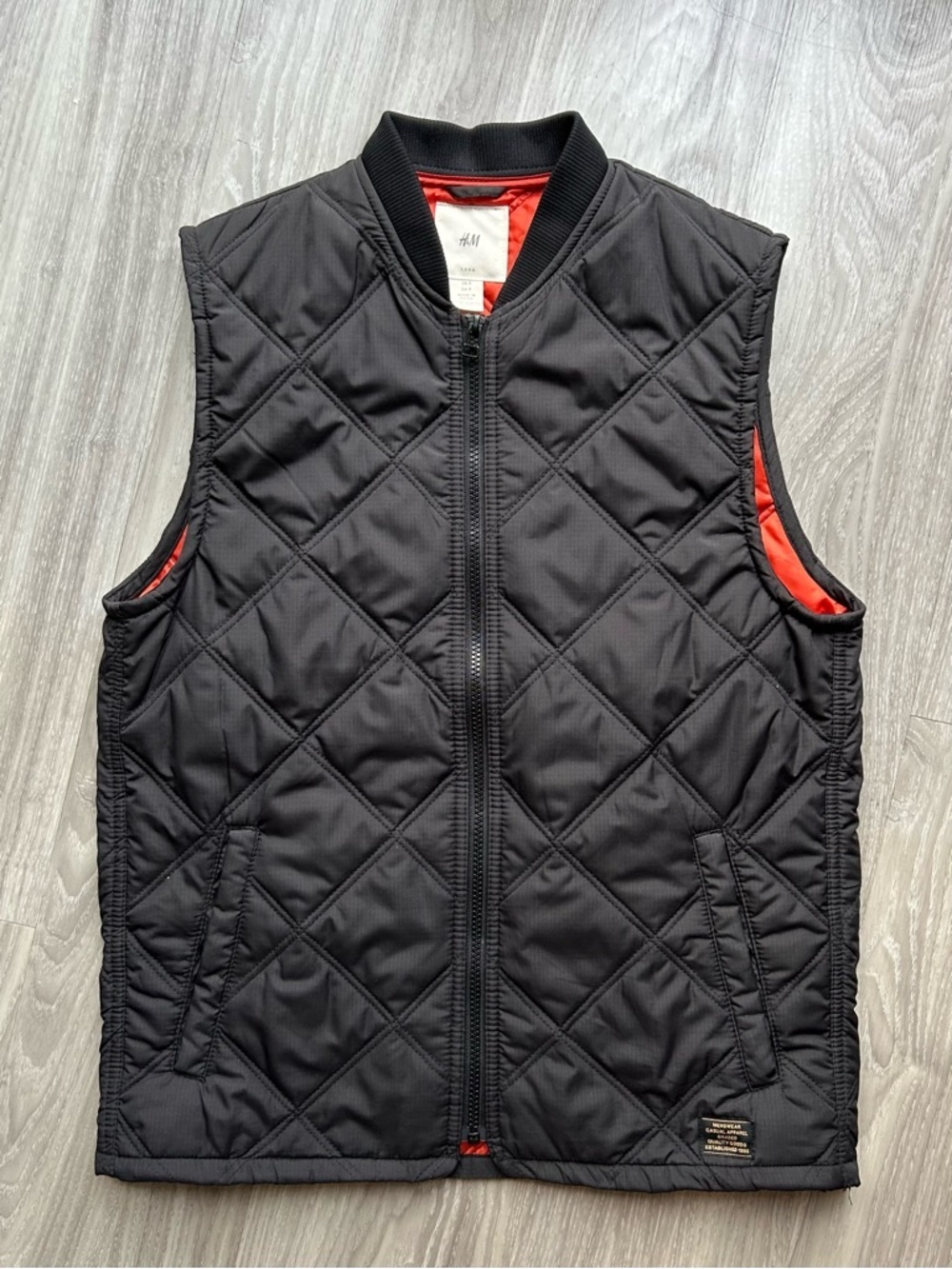 H&M | Quilted Black Vest with Orange Interior (Small)